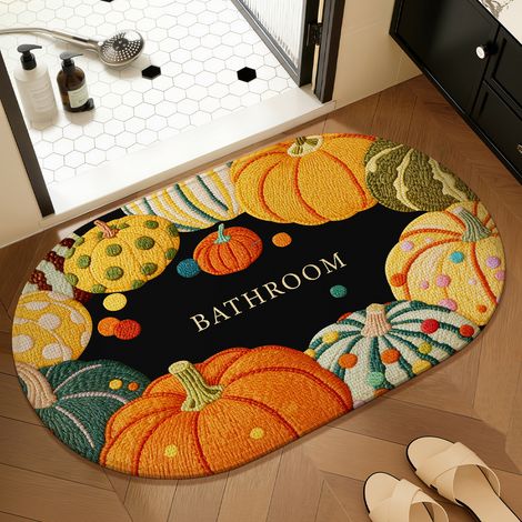 Rutschfester Diatomeenerde-Badteppich – Retro-Kürbismotiv, irisierend, saugfähig und schmutzabweisend, ovale Form 60 x 90 cm, für Badezimmer und Dusche-lsw