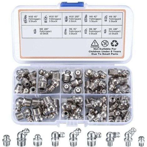 60 Pices graisseur a Visser, Assortiment Graisseur M6 M8 M10, Droit Graisse Raccord 45 90 180, avec Bote en Plastique, pour quipement Mcanique, Embout de Graissage Fixations (1/4)
