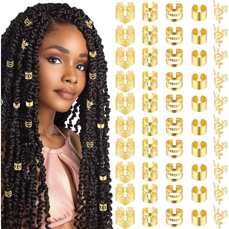 Lot de 50 Pièces Bijoux Cheveux Tresse Doré, Bijoux de Cheveux, à Cheveux Dorées Pour Tresses, Accessoires Pour Dreadlocks, Accessoires Pour Dreadlocks, Pour Hommes, Femmes (1/5)