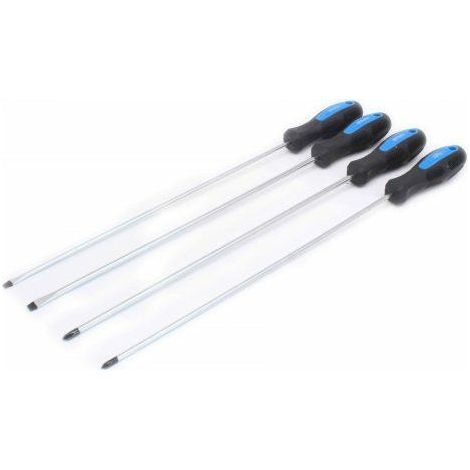 Satra, juego de destornilladores extralargos 450mm, set de 4 piezas, ideales para trabajos de precisión, agarre ergonómico, durabilidad alta, uso profesional en talleres