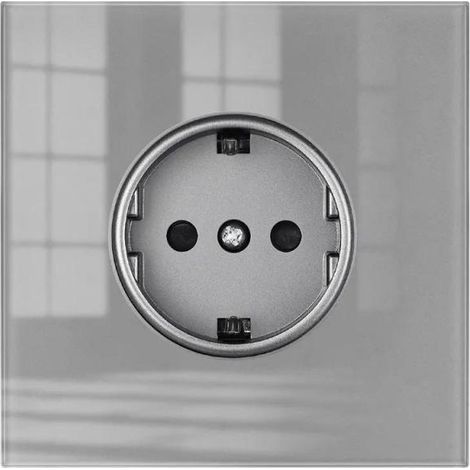 Prise européenne standard, prise encastrée dans un panneau de verre, 16 A, 220 V, grise (1/5)