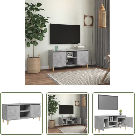 Meuble tv gris béton - Meuble TV avec pieds en bois massif Gris béton 103,5x35x50 cm (1/5)