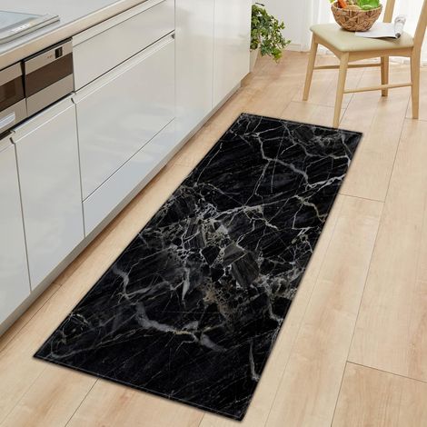 Tapis Cuisine Marbre Noir 40x100cm, Antidérapant/Imperméable, Couloir/Passage/Intérieur, Paillasson