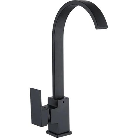Robinet de cuisine carré à bec haut - Robinet mitigeur d'évier de cuisine (coude large noir) (1/3)