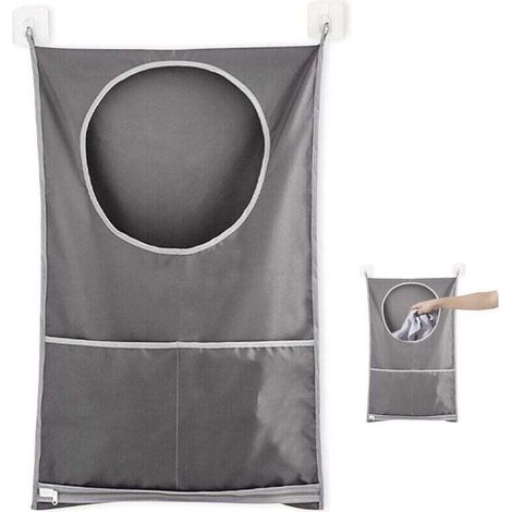 Panier à Linge Grande Contenance Sac de Rangement, Sac De Rangement Pour Sac De Placard À Linge Suspendu, pour Salle de Bain(Gris) (1/4)