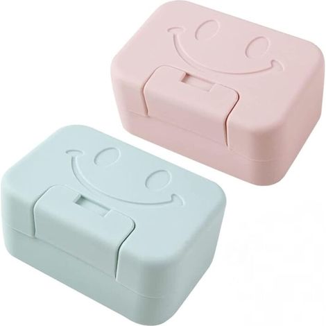 Porte-savon de voyage, porte-savon avec couvercle, porte-savon de douche portable, 2 pièces (bleu/rose) (1/5)