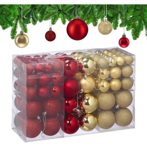 Christbaumkugeln-Set, Rot & Gold, verschiedene Größen (1/5)