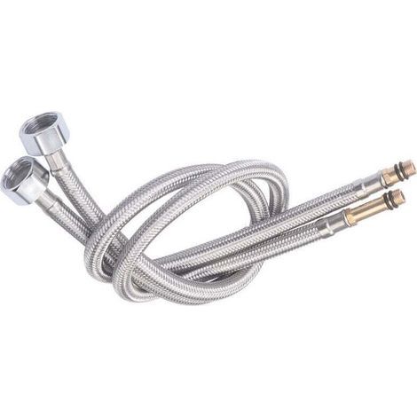 Tuyau D'Arrivée D'eau Tressé Flexible Acier Inoxydable Pour Eau Chaude Et Froide 2 Pièces (1/4)