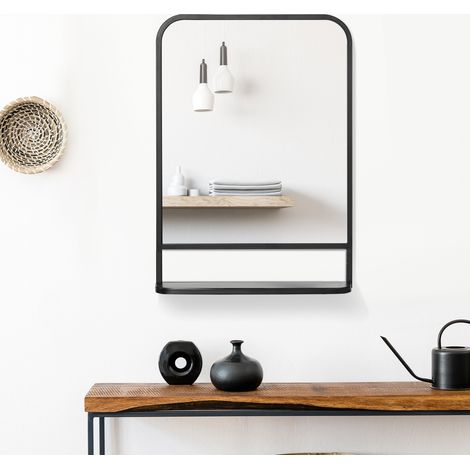 Espejo de pared con balda 70x50 cm negro rectangular moderno (1/5)
