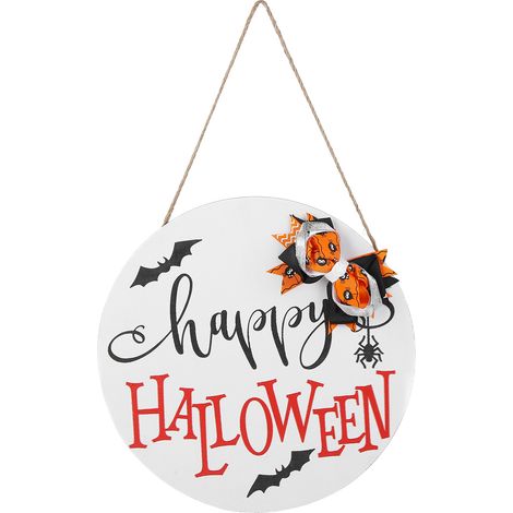 Plaque de Porte en Bois Halloween pour Décoration Extérieure et Intérieure avec Noeud Blanc (1/5)
