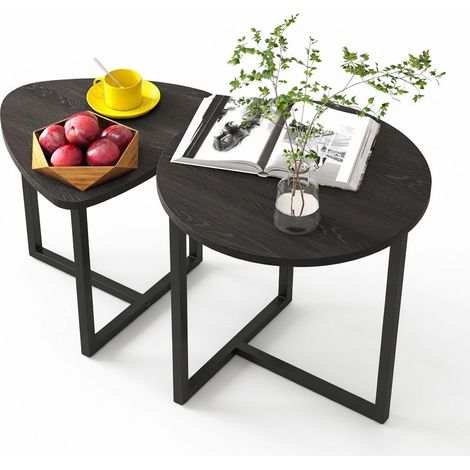 ELVMI 2er Set Couchtische mit Herzförmigen Tischplatten, Platzsparend Stapelbar, Industrial Design, Metall Schwarz (1/5)