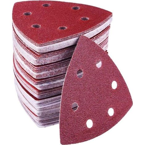 Lot de 72 triangles abrasifs 90mm – Assortiment grains 40/60/80/120/180/240 – 6 trous pour ponçage bois, métal, plastique (1/5)