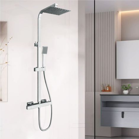 Biubiubath Colonne de douche salle de bain robinet thermostatique chromé ensemble de douche vanne d'ouverture à double tête carrée