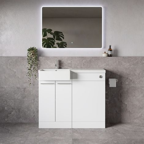 Napoli 250 Gloss White 1000mm 2 Door Vanity Unit Toilet Suite with Left Hand Square Rico Semi Recessed Basin - 1000mm - Chrome 160mm HandleWithout Kingston Toilet Pan