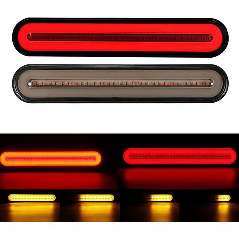 Accessori per camion, rimorchi e ATV, 2 pezzi, rossi e gialli - Luci posteriori universali con indicatori di direzione e freno sequenziali - Striscia luminosa a LED Halo Neon per camion