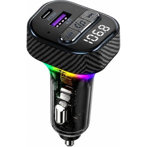 Transmetteur FM Bluetooth – Chargeur voiture PD 30W – Mains libres – Clé USB – USB-C – 2026 – Noir (1/5)
