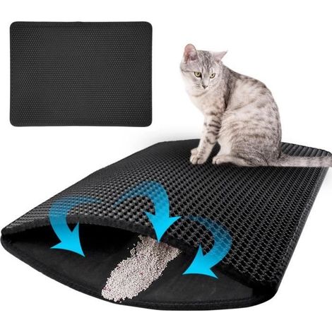 Tapis Litières Chat 60 x 45cm Tapis de Litière pour Chat pour Le Bac à Litière Imperméable (1/4)