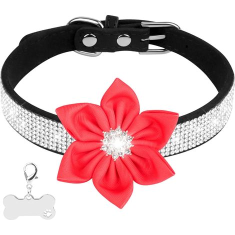 Collier chien strass pour grand chien avec fleur diamant brillant pour chienne accessoire de mode élégant et chic (1/5)