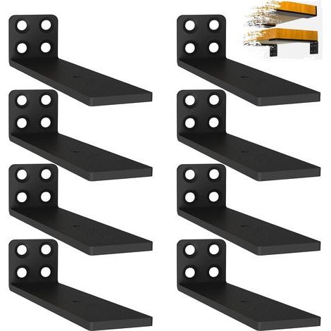 Lot de 8 Équerres Étagère de Fixation Murale, 12,7cm Support Etagère Murale Fixation Flottante, Supports D'étagère Industriels avec Vis pour Bibliothèque Salon Chambre (Noir) (1/3)