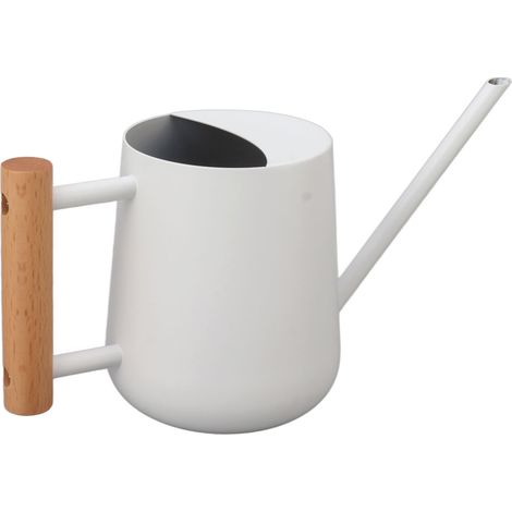 Arrosoir 900 ml en acier inoxydable, long bec, poignée en bois, élégant pot d'arrosage pour jardin et extérieur, blanc (1/5)