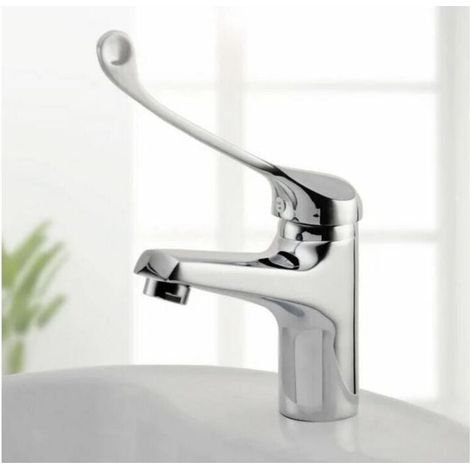 Waschtischarmatur mit medizinischem Griff, barrierefreie Badarmatur, Chrom, Silber (1/4)