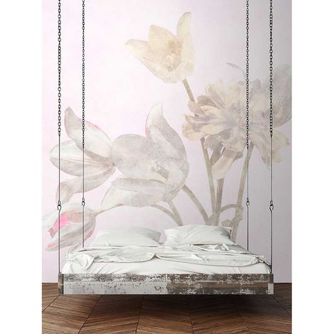 Papier peint panoramique floral vintage Tapisserie panoramique salon motif fleur rose & beige Papier peint panoramique pour cage d'escalier (1/3)