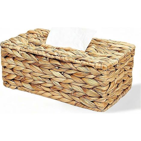 Housse de boîte à mouchoirs en jacinthe d'eau, porte-mouchoirs en osier naturel tressé, boîte à serviettes, boîte de rangement tressée à la main