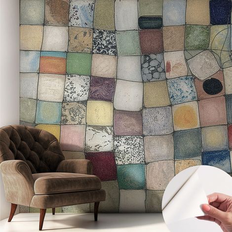 Papier peint adhésif autocollant pour salon chambre à coucher peint imprimé pour mur Mosaïque colorée 250x250 cm (1/5)