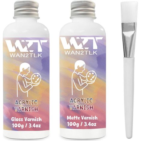 Vernis pour peinture acrylique, kit de vernis acrylique brillant mat avec pinceau, empêche les fissures et le jaunissement, non toxique, scellant de peinture acrylique pour adultes débutants (1/5)