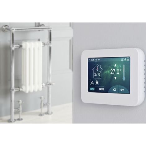 Milano Elizabeth 930mm x 450mm Floorstanding Chrome and White Dual Fuel Electric Heated Towel Rail Radiator with Angled Valves - With Touchscreen Wi-Fi Thermostat (1/5)