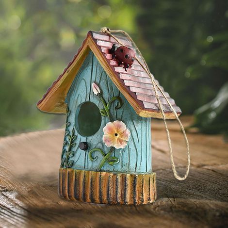 Maison d'oiseaux suspendue en résine extérieure, Décoration de jardin, Nid pour colibris pour clôtures, arbres, jardin, terrasse, Cadeau pour amateurs d'oiseaux (1/5)