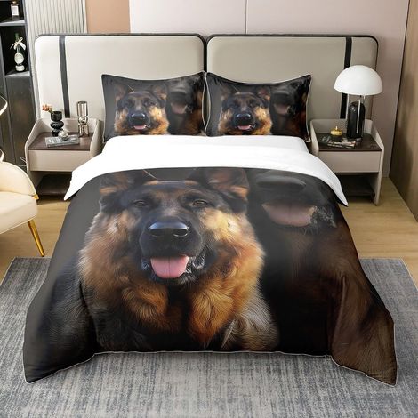 Housse de couette 100 % coton bio pour homme et femme, motif chien de berger allemand 3D 135 x 200 cm, parure de lit motif chien (1/4)