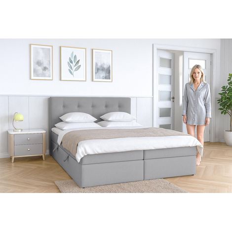 AX LIVING Baunei Boxspringbett 180x200 mit Bettkasten graues Bett