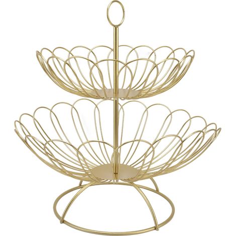 Corbeille à fruits à deux niveaux, design nordique moderne, géométrique, panier à fruits doré amovible pour la décoration intérieure (1/5)
