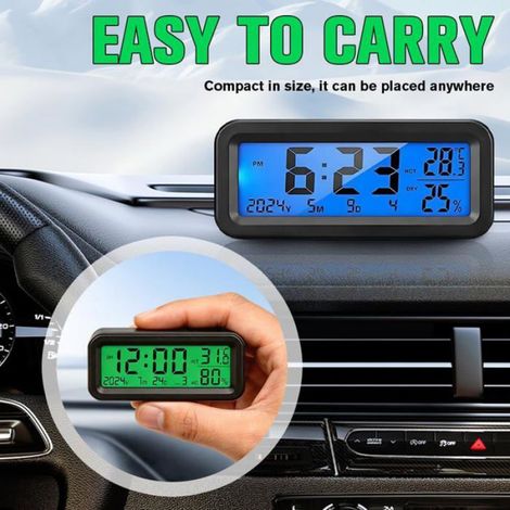 Horloge Numérique Solaire pour Voiture, Mini LCD avec Date Heure Température Humidité, Rétroéclairage Auto pour Tableau de Corvina (1/5)