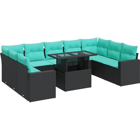 Maison Exclusive - Set Divani Giardino 10pz con Cuscini Nero in Polyrattan Acacia (1/5)