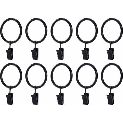 20pcs Antirouille Anneaux de Rideaux avec Pinces Metal Rideau Clips Crochet (Noir) (1/5)