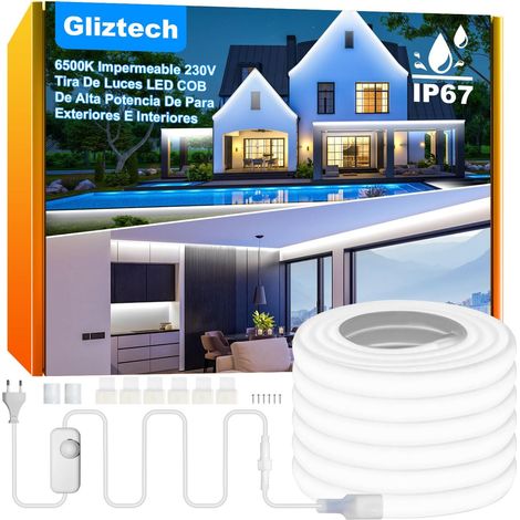 1 Ruban LED COB 20M IP67 Étanche 230V Blanc 6500K Contrôleur Inclus Jardin Terrasse Commerce