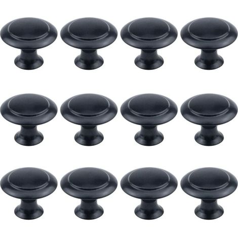 Lot de 12 boutons ronds de 2,5 cm de diamètre, matériel d'armoire noir plat avec vis de montage (1/3)