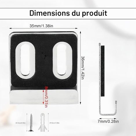 Fixation Miroir Mural, Supports de Miroirs Muraux, Argent Fixation Mural pour Miroir, Vis, Chevilles, Miroirs d'Épaisseur (1/4)
