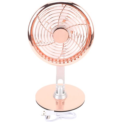 Ventilatore da scrivania piccolo in metallo color oro rosa – 3 velocità, silenzioso, stile retrò, rotazione a 360°, ricaricabile, pieghevole, a 3 assi (1/5)