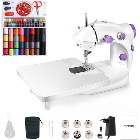 202A Mini Machine à Coudre éLectronique, Mini Machine à Coudre Portable Avec 99 Accessoires De Couture Et Table D'Extension Pour VêTements, Rideaux, Artisanat (Violet) (1/5)
