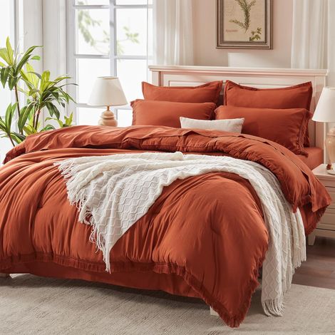 Ensemble de Couette King, 7 pièces, literie Orange brûlé (1/5)