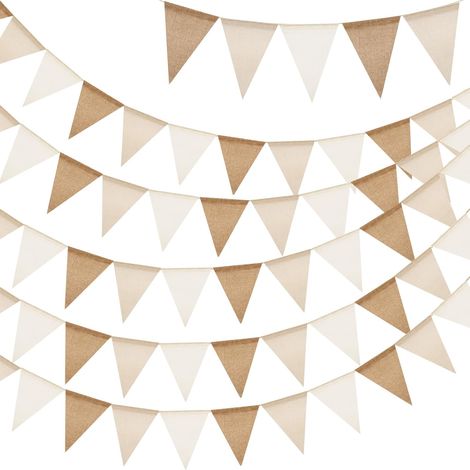 Guirlande Fanions Jute - 60 Pièces - Brun Et Beige - Décoration Intérieur Extérieur - Fête Mariage Jardin - 20M (1/5)