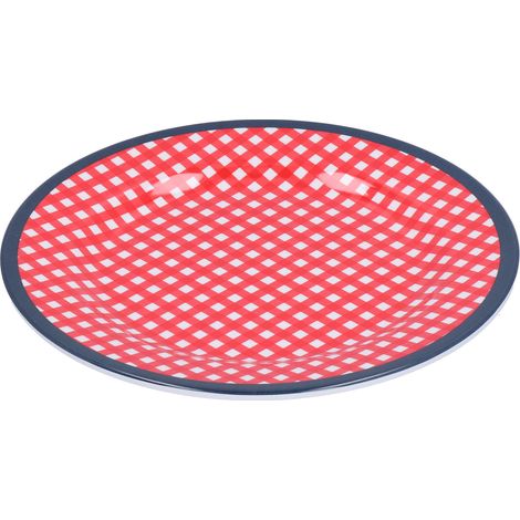 Assiette à dessert rouge motif quadrillage, 22,9 cm, porcelaine imitation légère, réutilisable, pour gâteaux et fruits, vaisselle décorative (1/5)