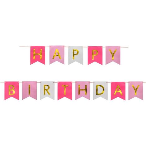 Guirlande De Décoration Anniversaire - Fanion En Papier - 20 cm x 16 cm - Rose Noir - Lot De 1 (1/5)