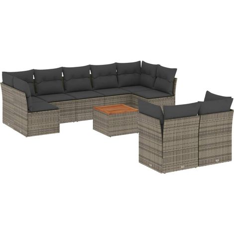Set de sofás de jardín 10 pzas con cojines ratán sintético gris vidaXL (1/5)
