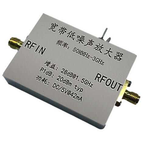 Broadband low-noise amplifier, RF signal enhancement, antenna gain compensation, low noise figure, low power consumption (1/4)