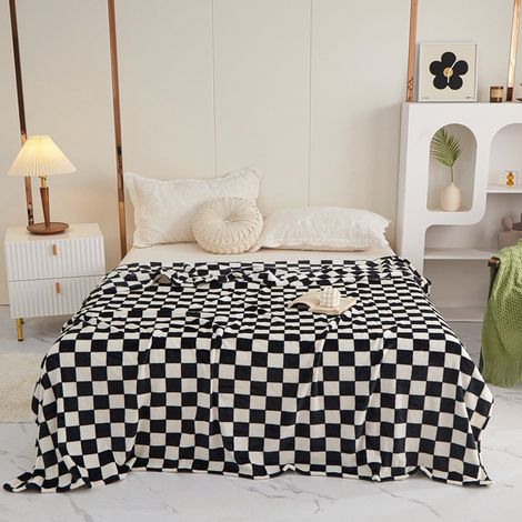 Couverture chaude, douce et confortable, plaid polaire à carreaux pour canapé (1/4)