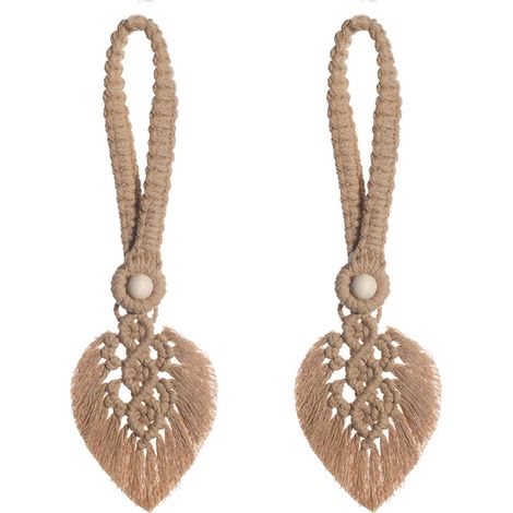 Lot de 2 embrasses de rideaux bohèmes, en coton tricoté à la main avec perle en bois ajustable, pour rideaux d'intérieur et d'extérieur décoratifs (1/5)
